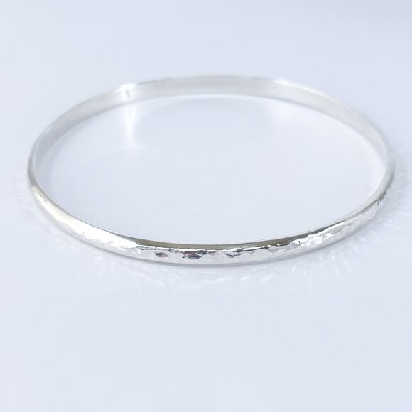 Vintage Sterling Silver 925 Hammered Bangle Bracelet 8” - Picture 2 of 7